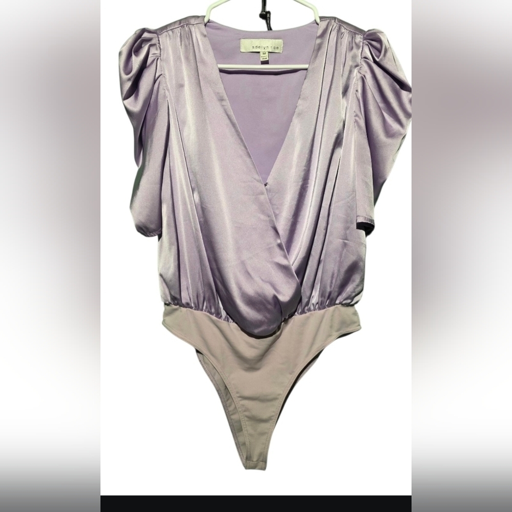 Adelyn Rae Lilac Satin Bodysuit EUC Medium PTP 18 PTP - Picture 2 of 4